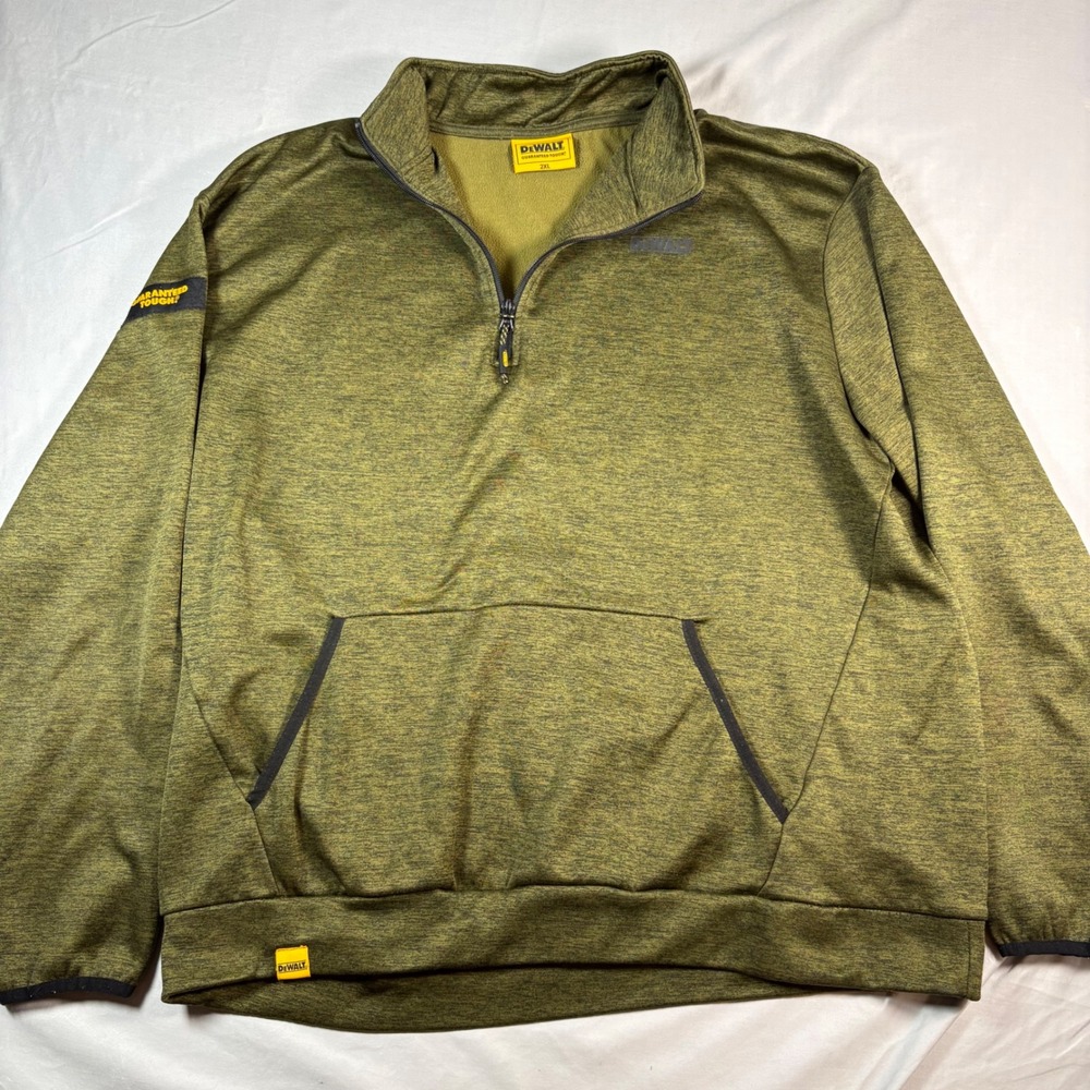 DeWalt Mens 2XL Quarter Zip Pullover Fleece Olive Green Heathered Workwear Logo
